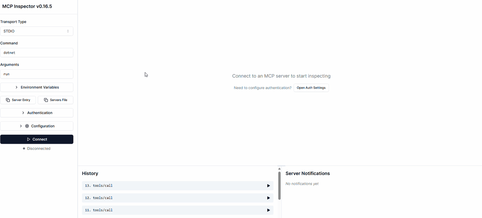 MCP Inspector calling Hello tool